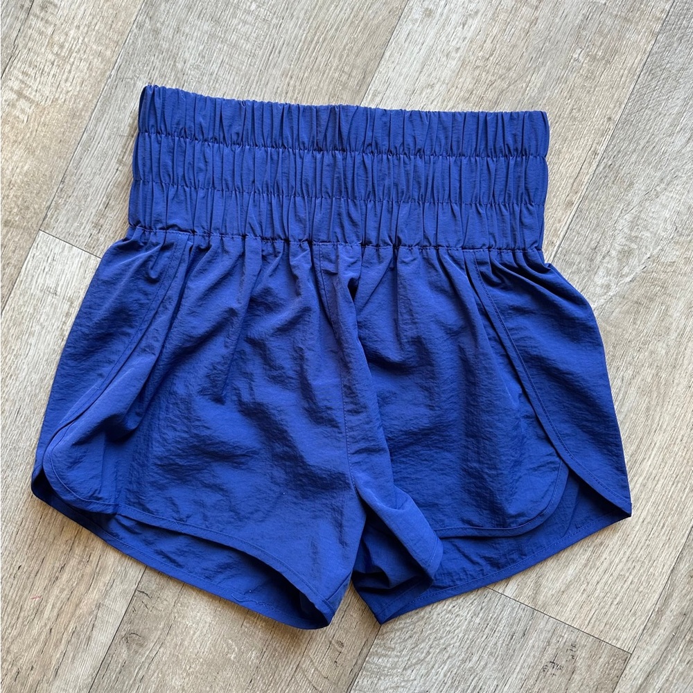 Light Navy Windbreaker Smocked Athletic Shorts